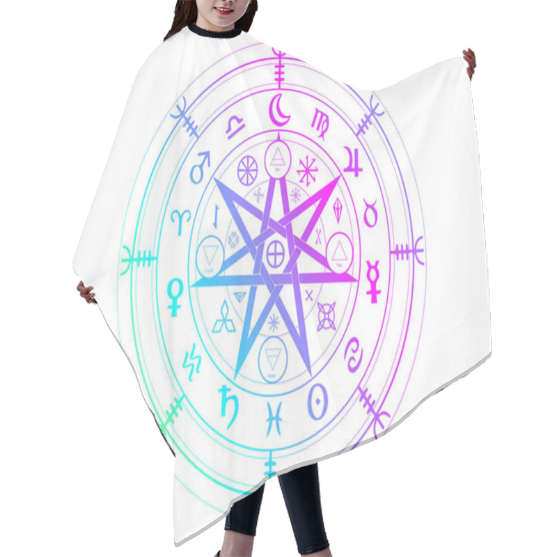 Personality  Wiccan Symbol Of Protection. Set Of Mandala Witches Runes, Mystic Wicca Divination. Ancient Occult Symbols, Earth Zodiac Wheel Of The Year Wicca Astrological Signs, Colorful Vector Isolated On White Hair Cutting Cape