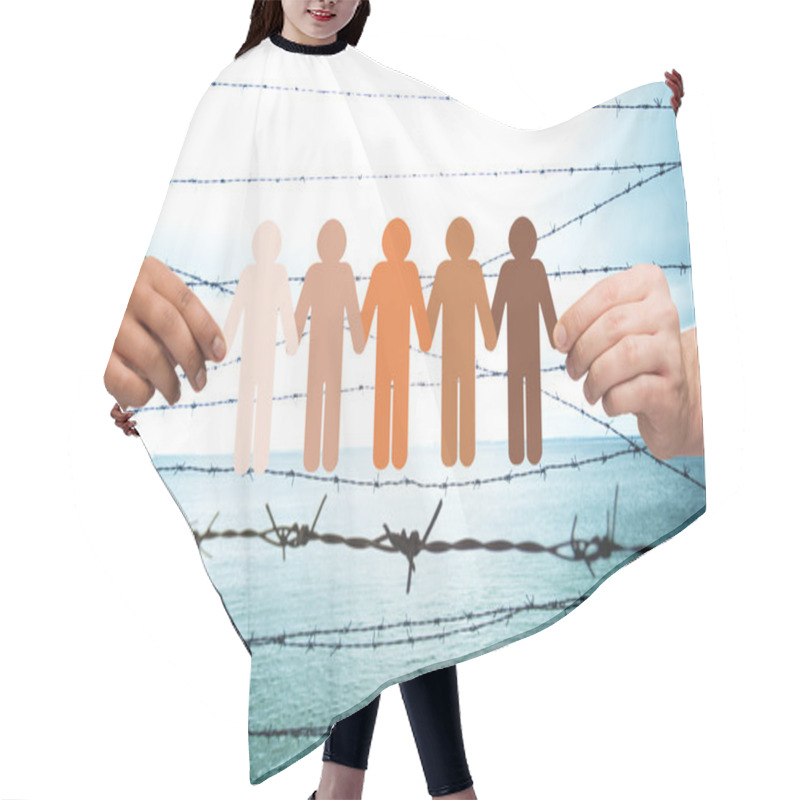 Personality  Hands Holding People Pictogram Over Barb Wire Hair Cutting Cape