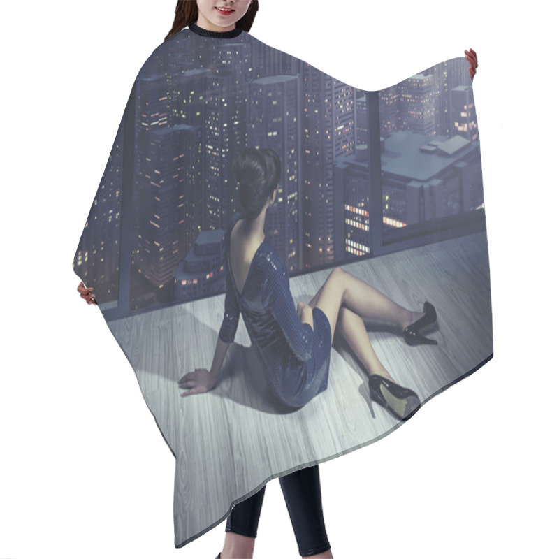 Personality  Art Photo Of The Girl In The Apartment In The Skyscraper Hair Cutting Cape