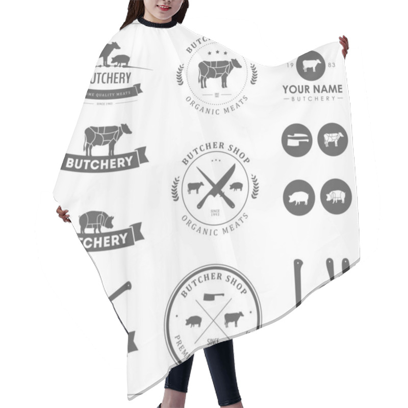 Personality  Set Of Butcher Shop Labels And Design Elements Hair Cutting Cape