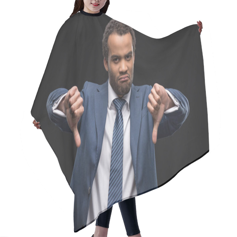 Personality  Stylish Businessman Making Gestures  Hair Cutting Cape