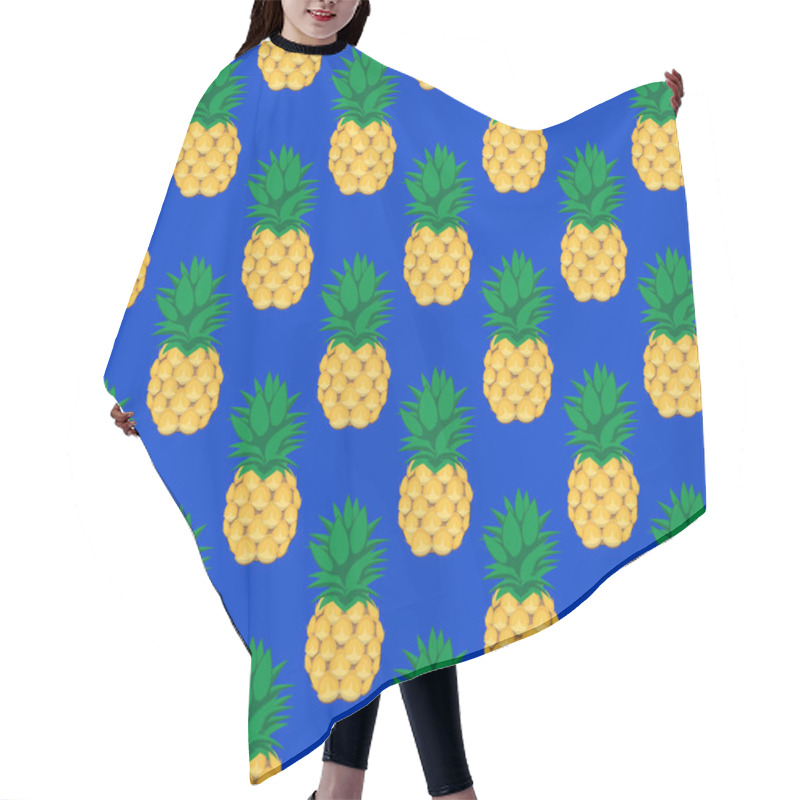 Personality  Pineapple Fruit Contour Abstract Seamless Pattern On Blue Background. Available In High-resolution Jpeg In Several Sizes & Editable Eps File, Can Be Used For Wallpaper, Pattern, Web, Blog, Surface, Textures, Graphic & Printing Hair Cutting Cape