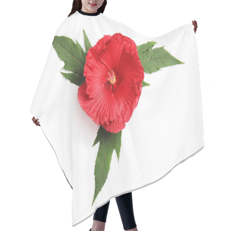 Personality  Beautiful Red Hibiscus Flower On White Background Hair Cutting Cape