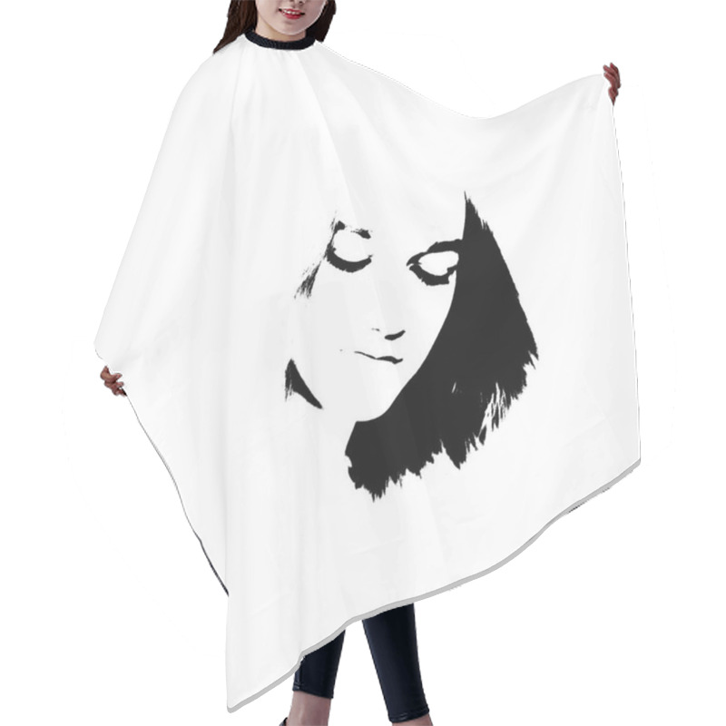 Personality  Black And White Portrait Of Young Girl Hair Cutting Cape