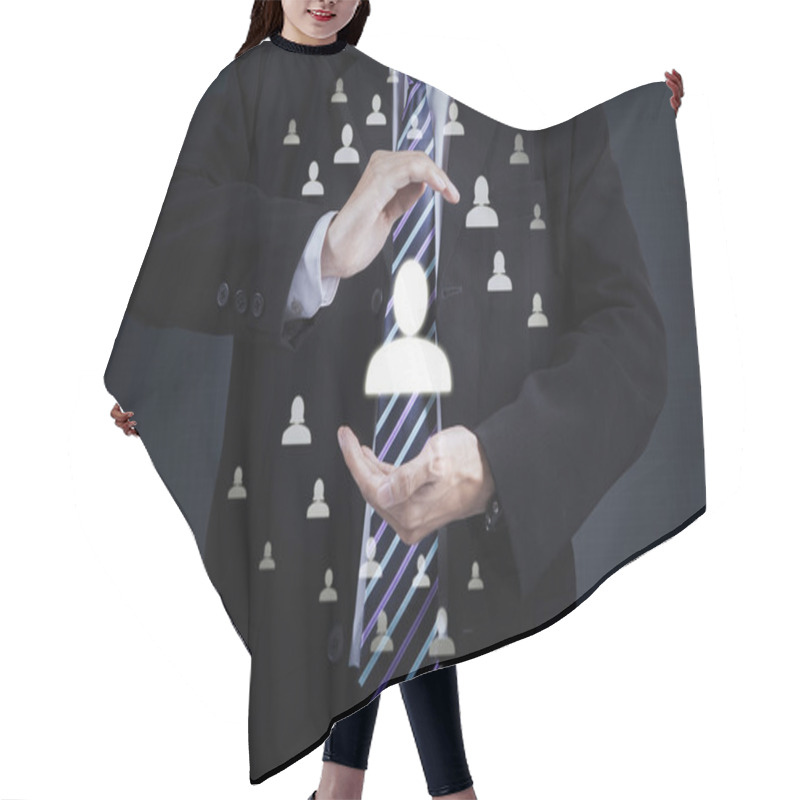 Personality  Businessman With Protective Gesture Hair Cutting Cape