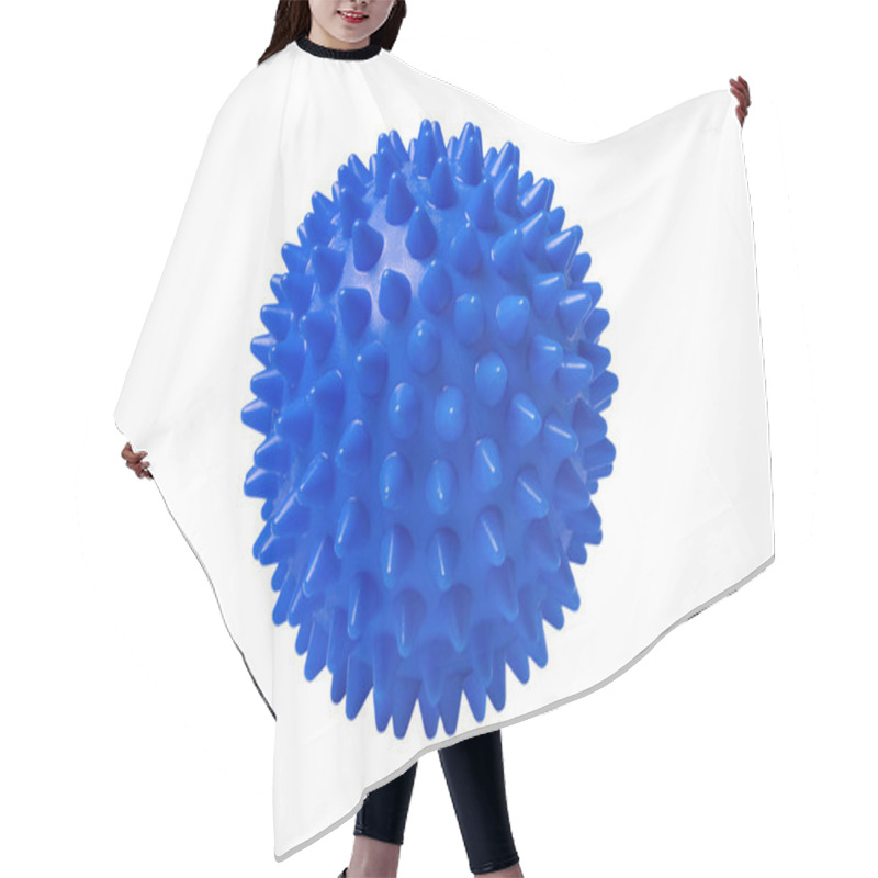 Personality  Blue Plastic Spiny Massage Ball Isolated On White. Concept Of Physiotherapy Or Fitness. Closeup Of A Colorful Rubber Ball For Dog Teeth On A White Color Background. Corona Virus Model Hair Cutting Cape