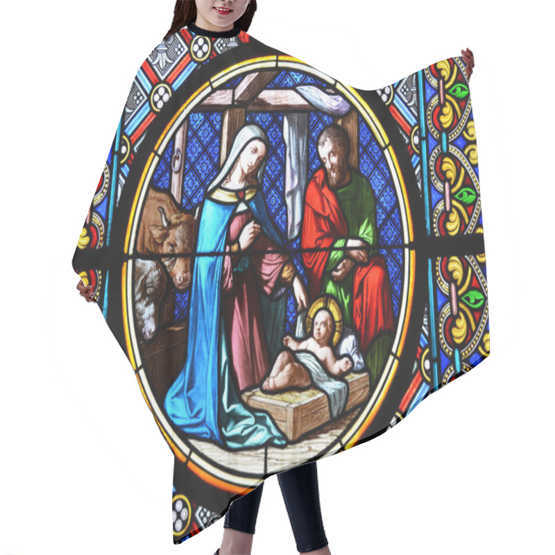 Personality  Nativity Scene. Stained Glass Window In The Basel Cathedral. Hair Cutting Cape