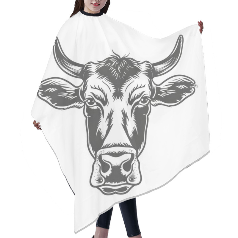 Personality  Stylized Black And White Illustration Of A Cow's Head With Detailed Features. Hair Cutting Cape