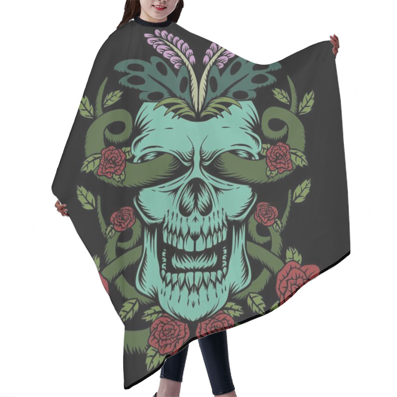 Personality  Skull Rose Decoration Vector Illustration Hair Cutting Cape