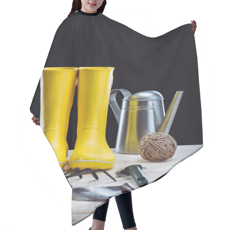 Personality  Rubber Boots And Garden Tools  Hair Cutting Cape