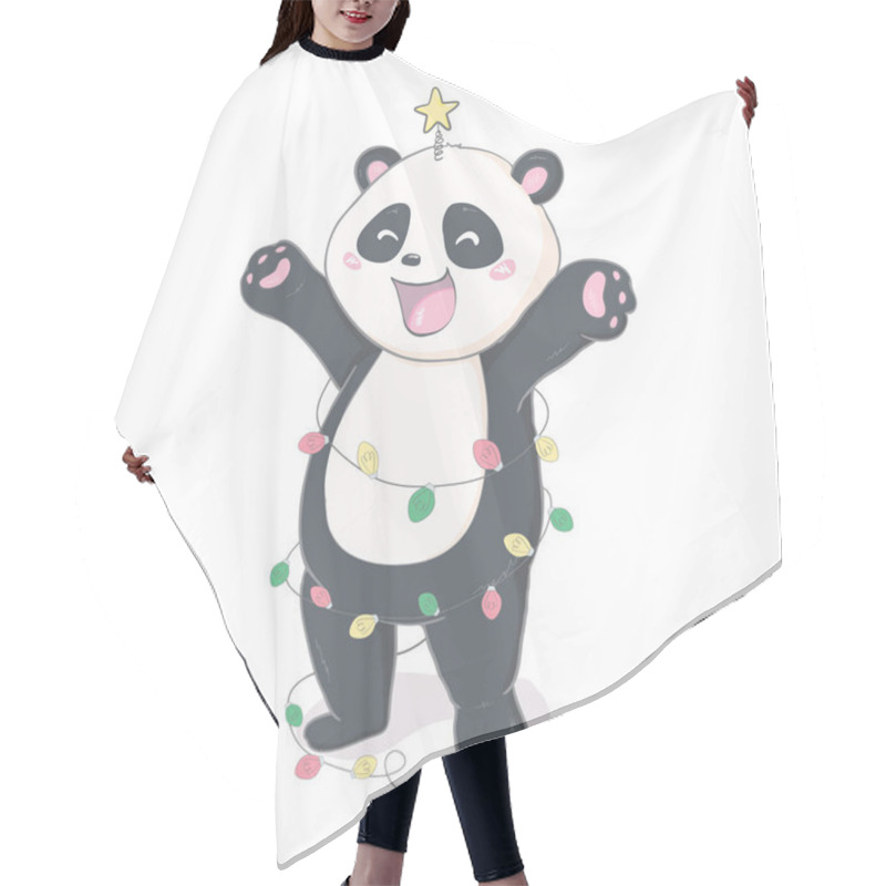 Personality  Cute Cartoon Panda With A Red Christmas Hat On A White Background. Vector Illustration Hair Cutting Cape