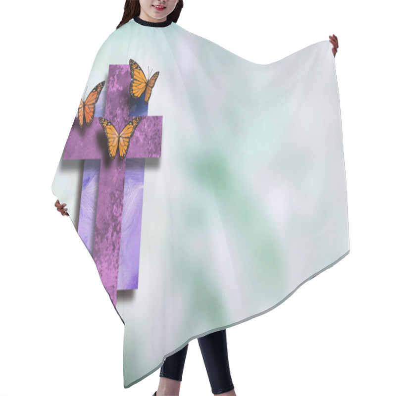 Personality  Graphic Christian Cross With New Life Butterflies With Soft Blur Hair Cutting Cape