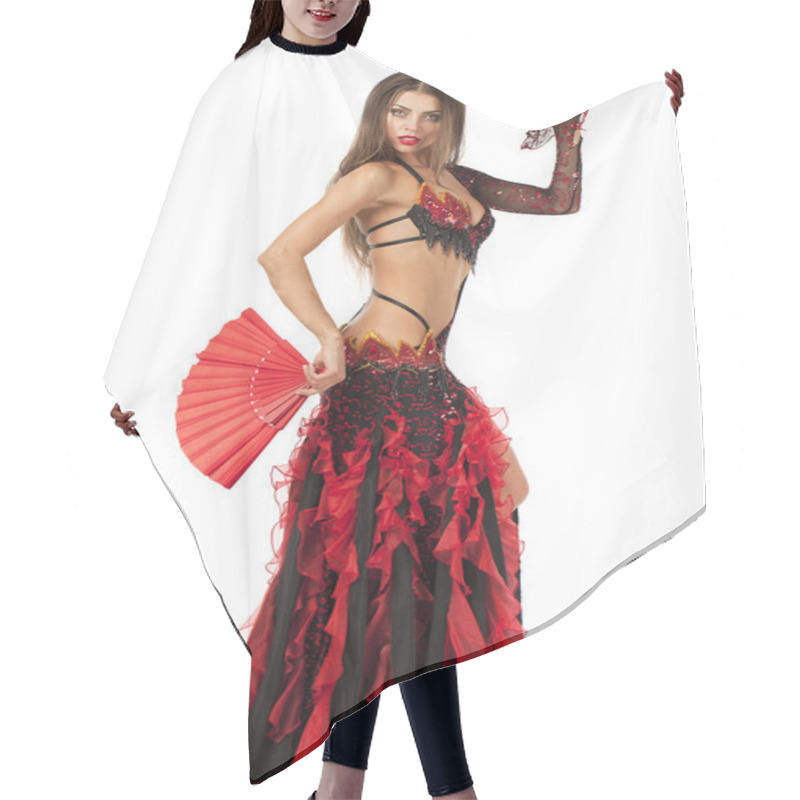 Personality  Woman Traditional Spanish Flamenco Dancer Dancing In A Red Dress Hair Cutting Cape