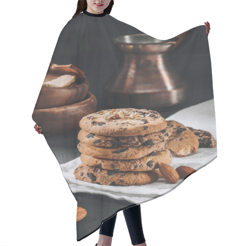 Personality  Close-up Shot Of Delicious Chocolate-chip Cookies With Jezve Hair Cutting Cape