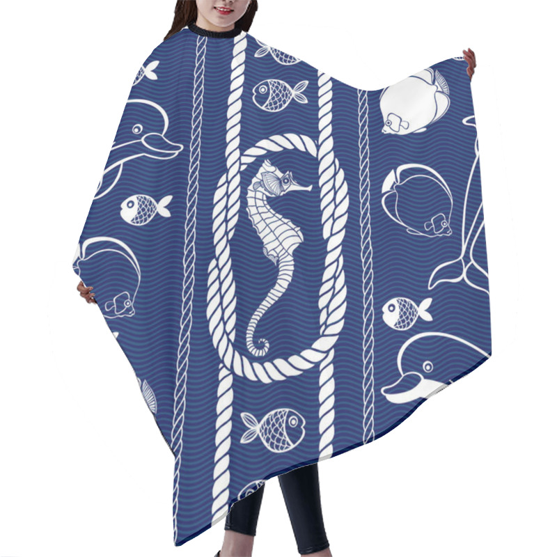 Personality  Pattern With Dolphins, Fishes And Sea Horse Hair Cutting Cape