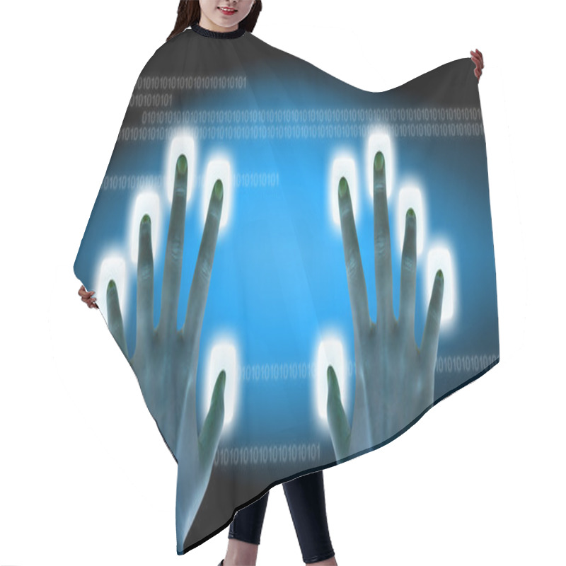 Personality  Scanning Of Finger On A Touch Screen Interface Hair Cutting Cape