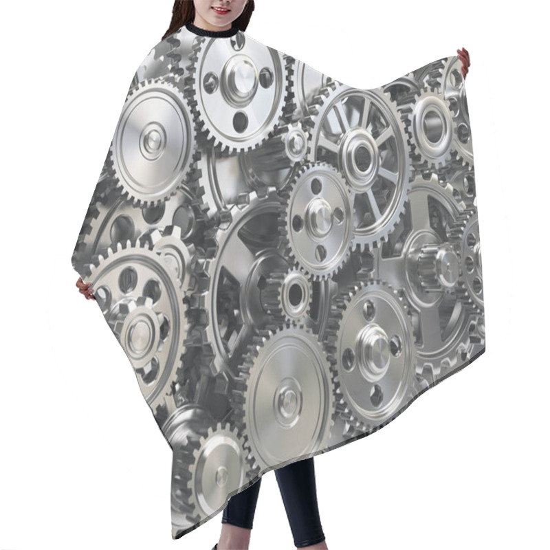 Personality  Engine Gear Wheels. Industrial And Teamwork Concept Background. Hair Cutting Cape