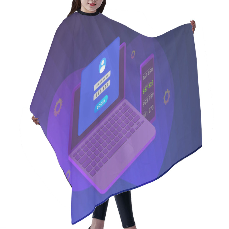 Personality  Two Step Authentication (2FA) - 2 Steps Verification Secure Password Concept. Isometric Laptop And Smartphone With UI UX Authentication Login Form. Vector Illustration Concept With Violet Background. Hair Cutting Cape