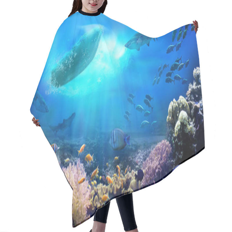 Personality  Small Boat In The Ocean. Underwater View. Coral Reef. Hair Cutting Cape