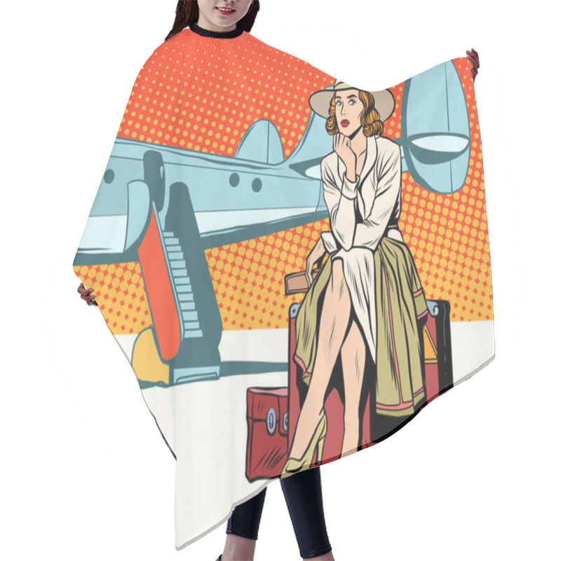 Personality  Tourist Girl Sitting On A Suitcase, Travelling By Plane Hair Cutting Cape