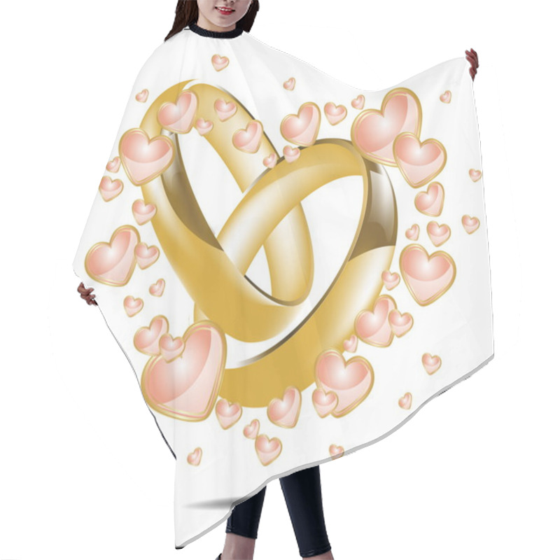 Personality  Illustration With Wedding Rings And Hearts Hair Cutting Cape