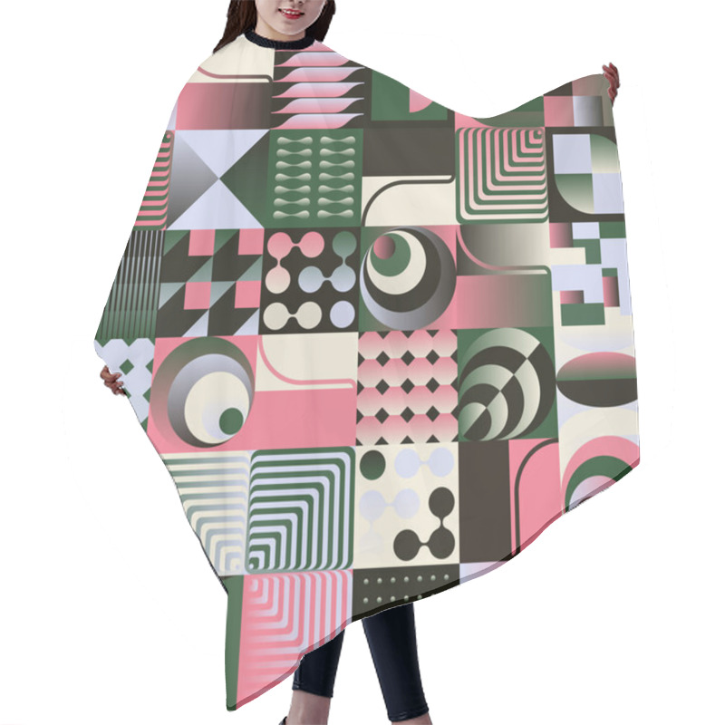 Personality  Lively Trendy Naive Seamless Pattern Graphics With Art Nouveau Motif Aesthetics, Built With A Generative Design Approach And Minimalist Geometric Forms And Abstract Vector Shapes. Hair Cutting Cape