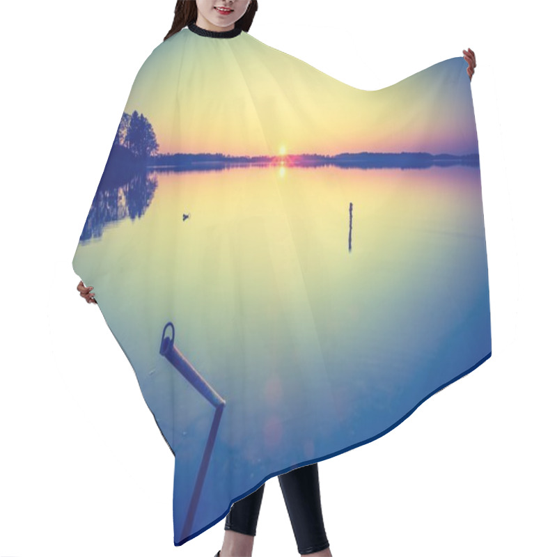 Personality  Beautiful Sunset Over Calm Lake Hair Cutting Cape