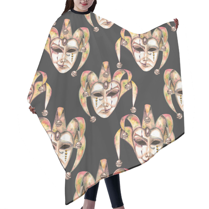 Personality  Seamless Pattern With Venetian Masks Of Laughter And Sadness Emotions Hair Cutting Cape