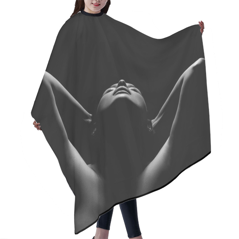 Personality  Dark Female Silhouette, Hands And Face.woman Hair Cutting Cape