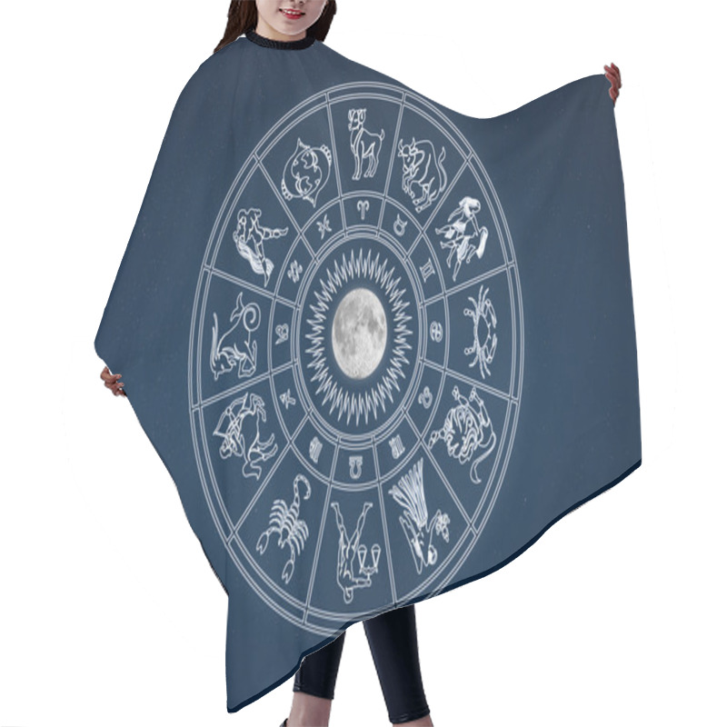 Personality  Horoscope Wheel Of Zodiac Signs In Dark Sky Hair Cutting Cape