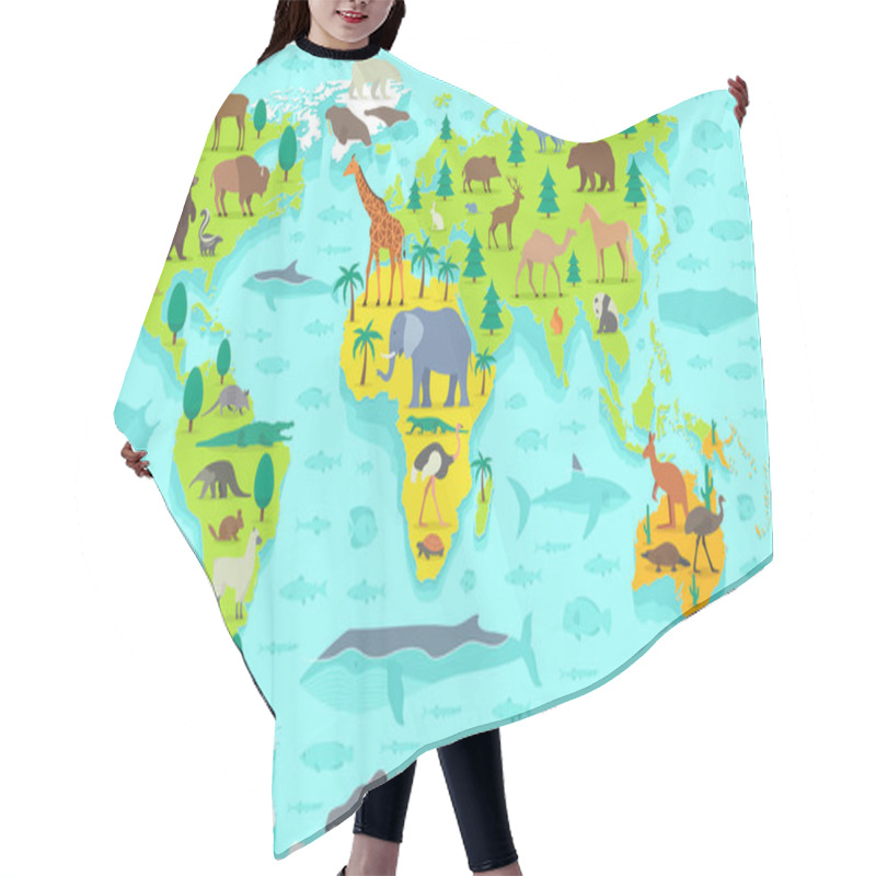 Personality  Funny Cartoon World Map Hair Cutting Cape