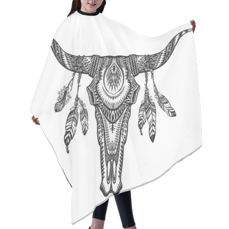 Personality  Vector Tribal Animal Skull Illustration With Ethnic Ornaments Hair Cutting Cape