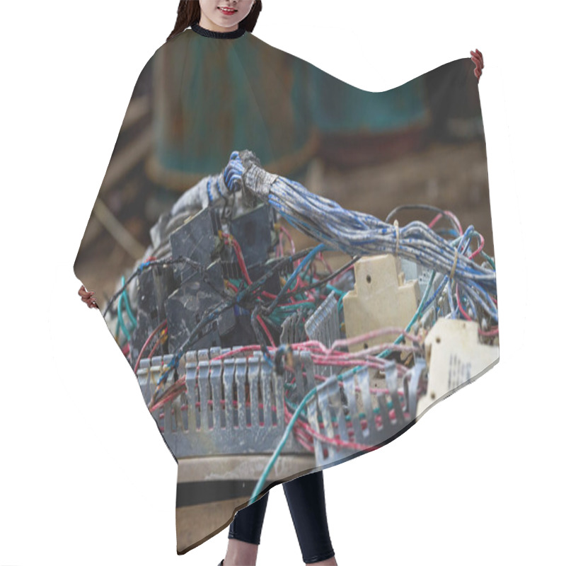 Personality  Close-up Of Industrial Waste Garbage In An Abandoned Factory Workshop Hair Cutting Cape