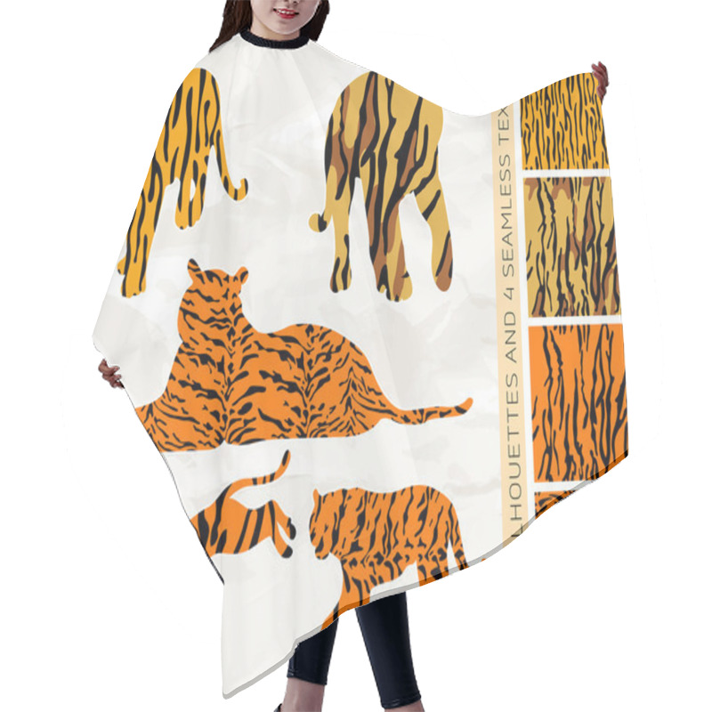 Personality  Set Of Five Tiger Silhouettes With Seamless Texture Hair Cutting Cape