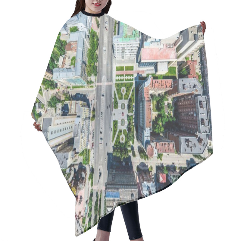 Personality  Aerial City View With Crossroads And Roads, Houses, Buildings, Parks And Parking Lots. Sunny Summer Panoramic Image Hair Cutting Cape