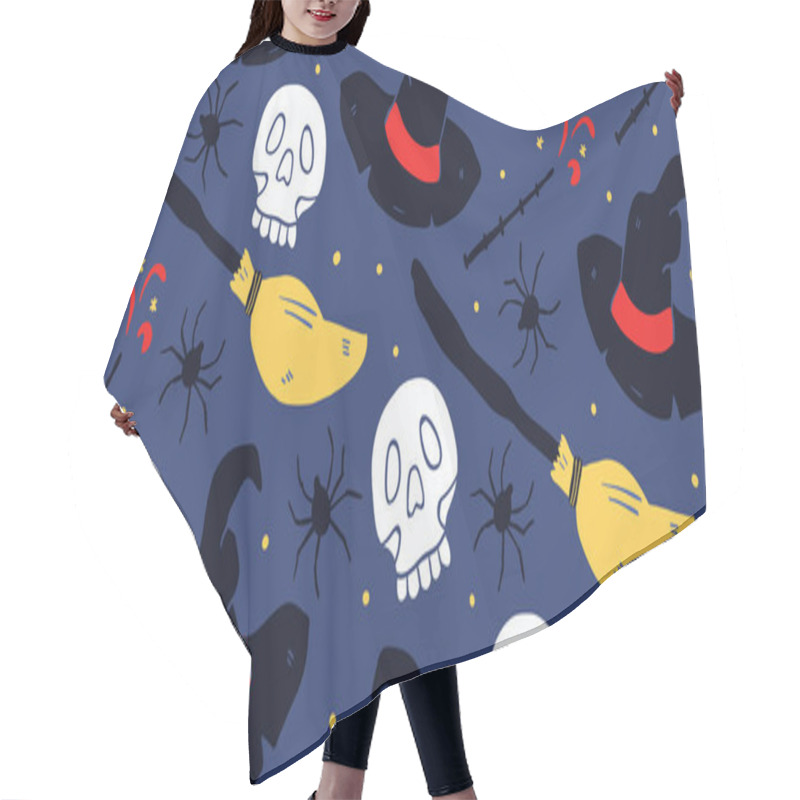 Personality  Witch Seamless Pattern, School Of Magic Doodle Hair Cutting Cape