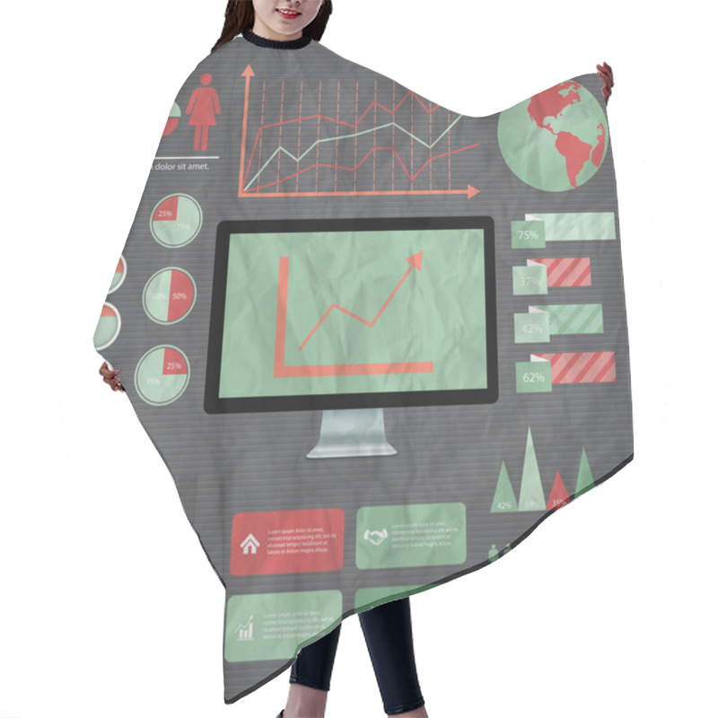 Personality  Retro Infographics Set. World Map And Information Graphics Hair Cutting Cape