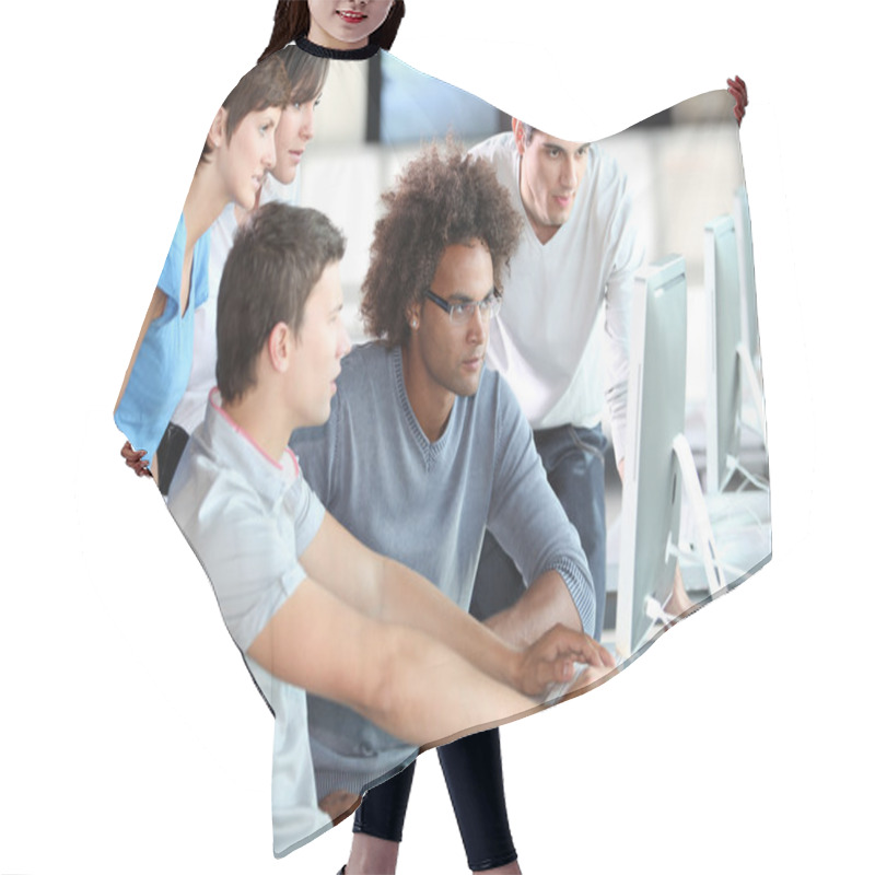 Personality  Group Of Young In Training Course Hair Cutting Cape