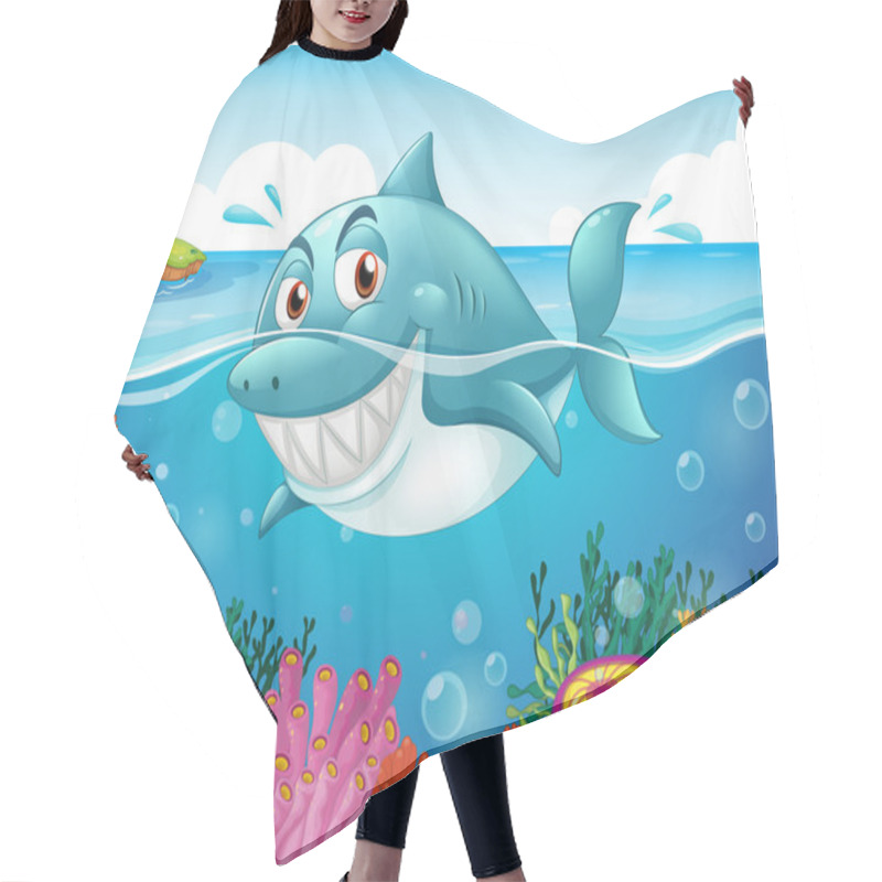 Personality  A Shark In The Sea With Corals Hair Cutting Cape