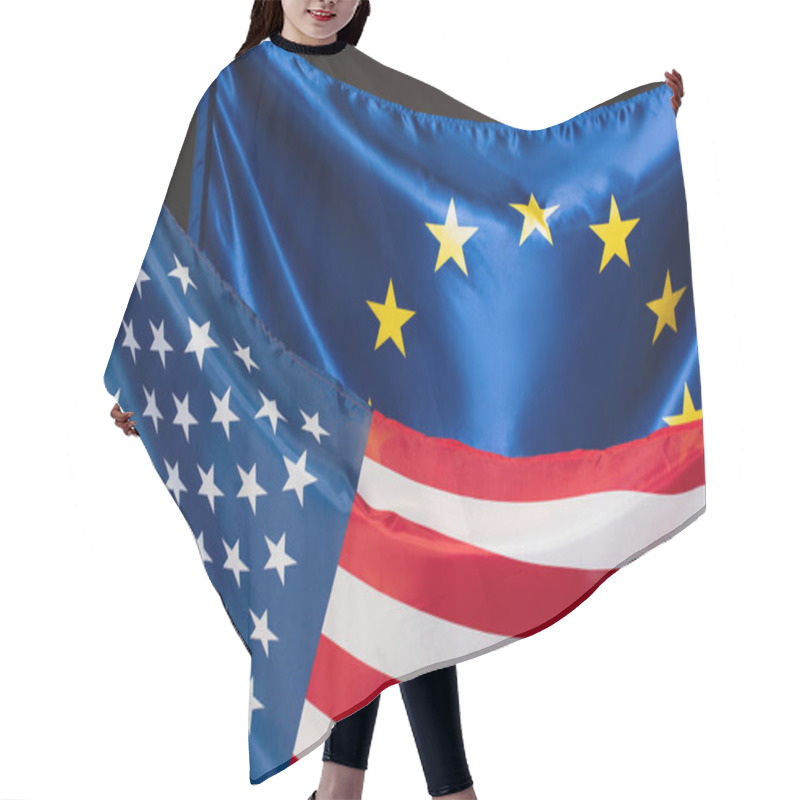 Personality  European Union And American Flags Isolated On Black Hair Cutting Cape