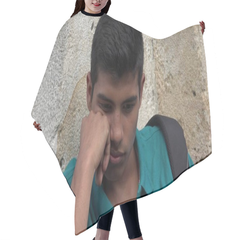 Personality  Sad And Lonely Teen Male Student Hair Cutting Cape