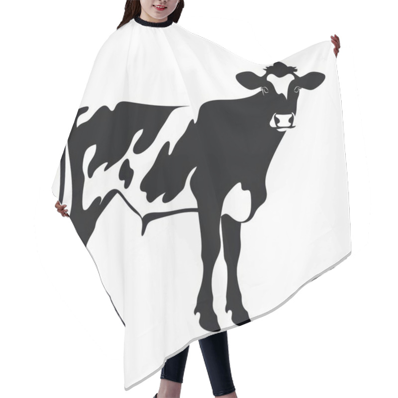 Personality  A Stylized Black And White Silhouette Of A Dairy Cow, Showcasing Its Distinct Features And Posture. Hair Cutting Cape