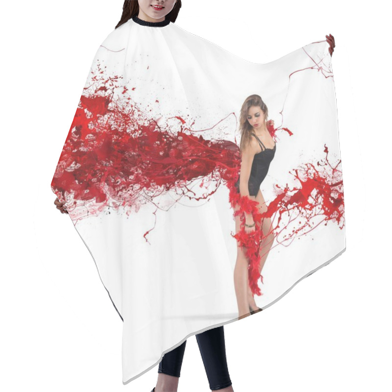 Personality  Woman In Red Plume Hair Cutting Cape