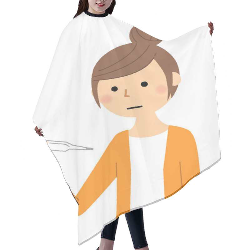 Personality  A Young Woman Taking A Temperature Measurement/Illustration Of A Young Woman Taking A Temperature Measurement. Hair Cutting Cape