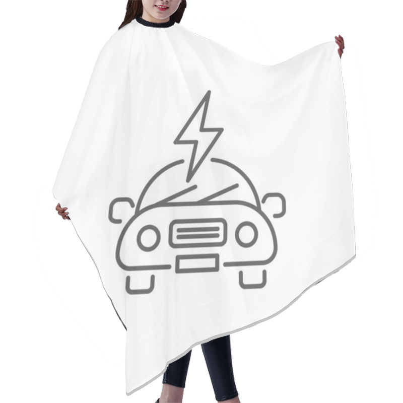 Personality  Electric Car Related Vector Linear Icon. Eco Friendly Auto. Green Vehicle. Automobile With Lightning. Vector Outline Illustration Isolated On White Background. Editable Stroke Hair Cutting Cape