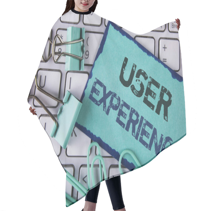 Personality  Handwriting Text User Experience. Concept Meaning Customer Experience Feedback Web Infrastructure Development Written On Sticky Note Paper Placed On White Keyboard Clips And Paper Pins Next To It. Hair Cutting Cape