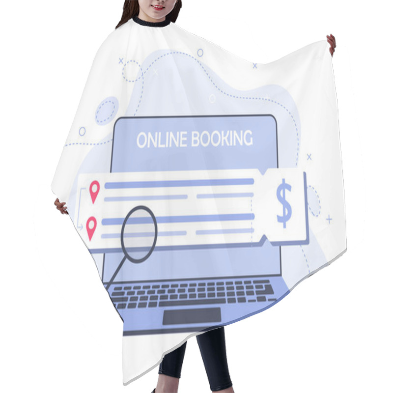 Personality  Online Booking Air, Train Or Bus Tickets. Illustration Of Searching For Tickets On The Website. Hair Cutting Cape