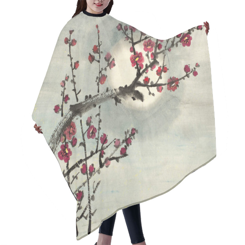 Personality  Flowering Plum Branch Hair Cutting Cape