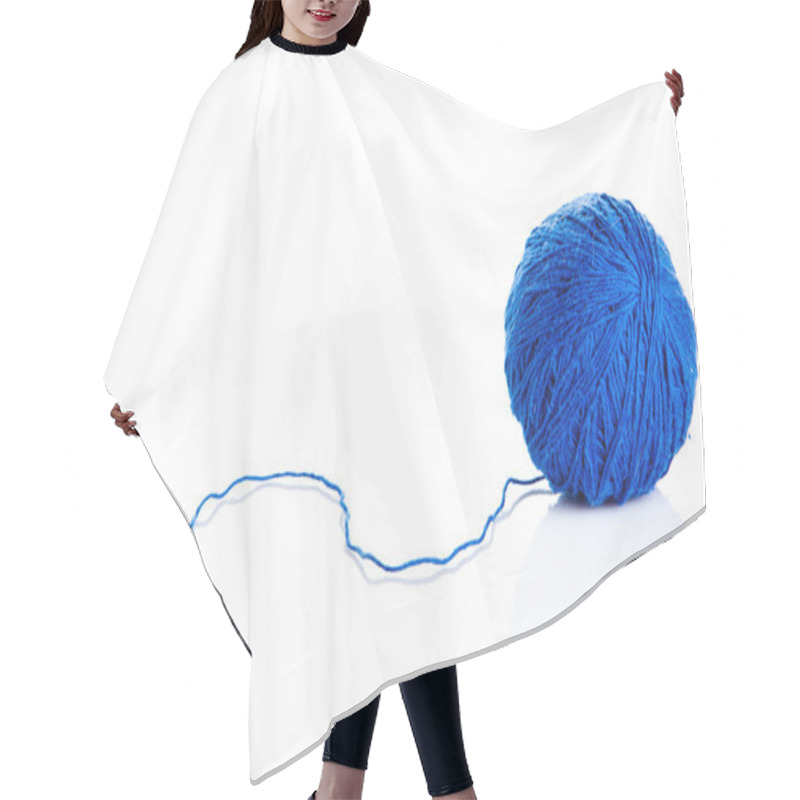 Personality  Blue Ball Of Knitting Yarn On A White Background Hair Cutting Cape