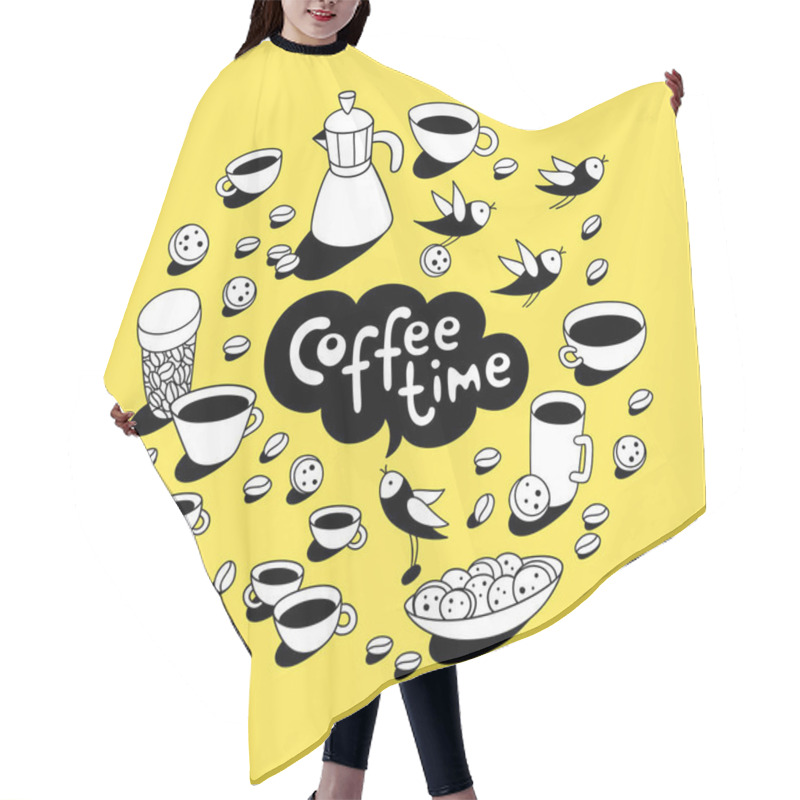 Personality  Coffee Time. Coffee Cups Hair Cutting Cape